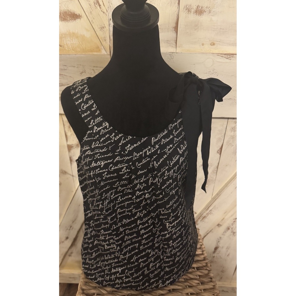 White House Black Market Black & White French Life Talk Silk Blouse Size Small